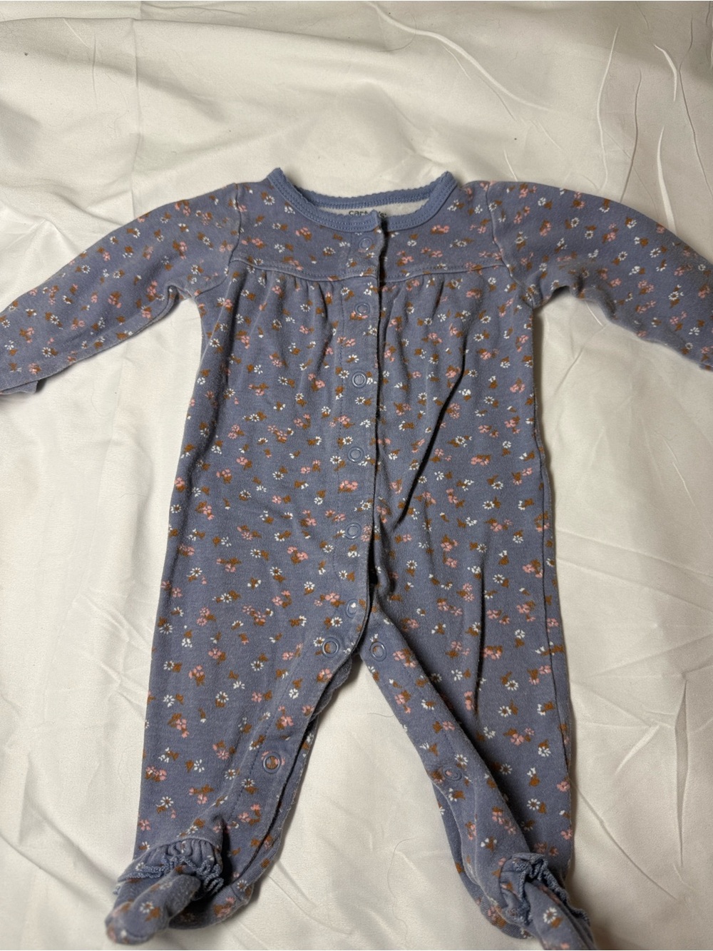 Carter's Dusty Blue Floral Footed One-Piece